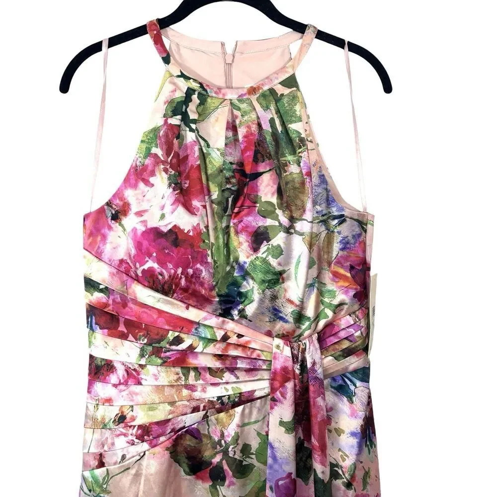 New Eliza J Size 8 Floral Printed Cut Out Sash Dress Watercolor Art To Wear NWT - Picture 4 of 10